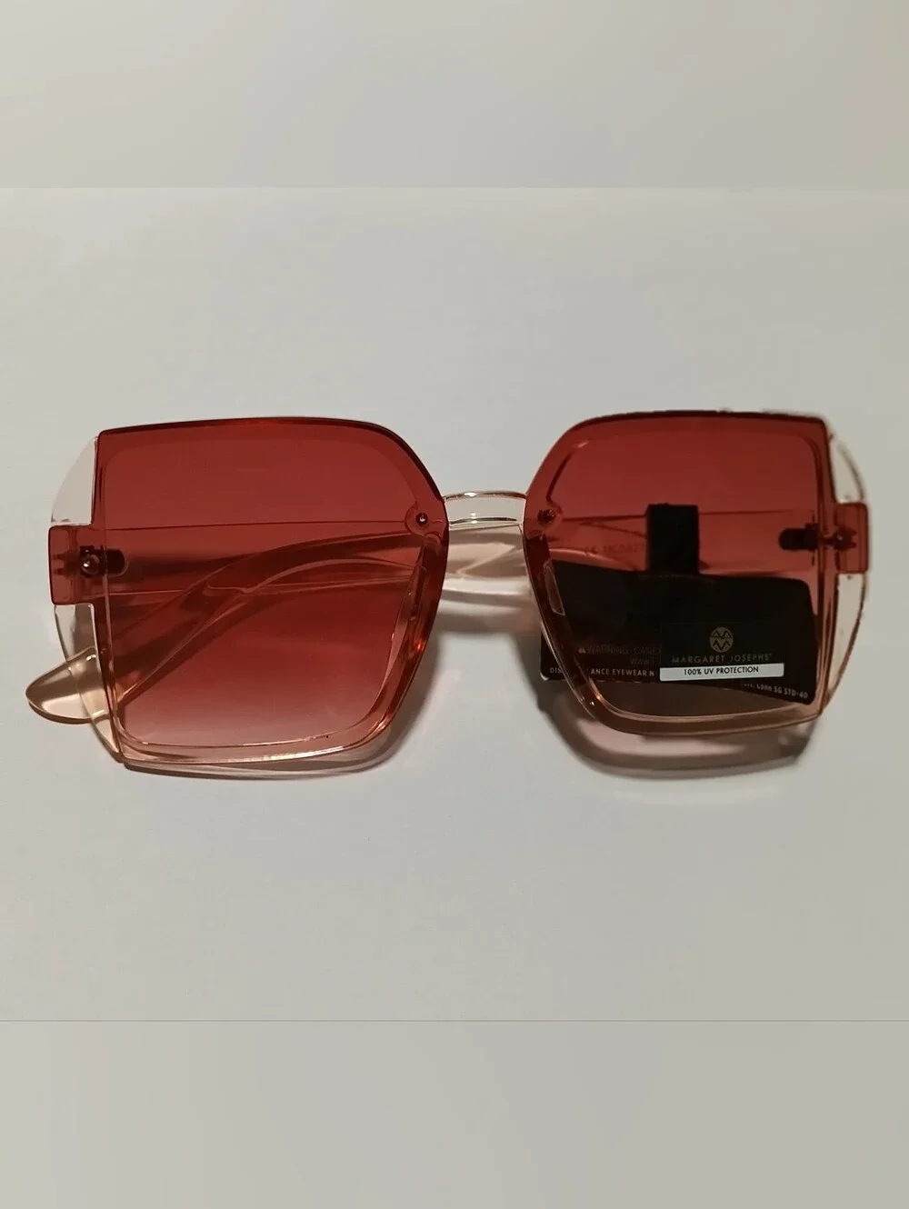 New Margaret Josephs Women's Geometric Square Sunglasses Clear Peach Pink Tint